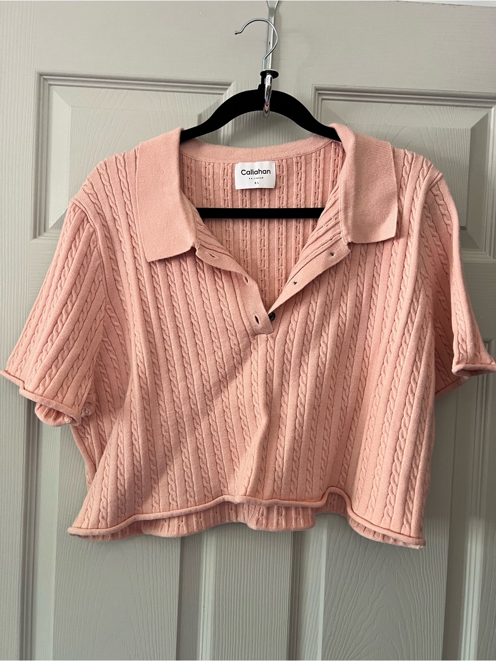 Callahan Pink Cable-Knit Polo Crop Top